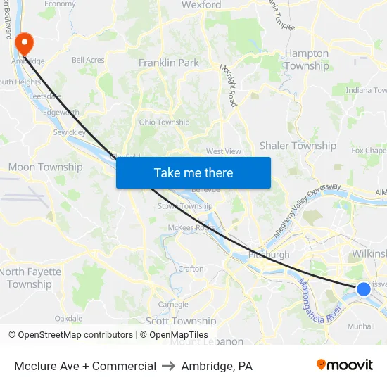 Mcclure Ave + Commercial to Ambridge, PA map