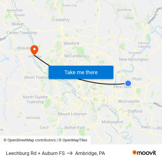 Leechburg Rd + Auburn FS to Ambridge, PA map