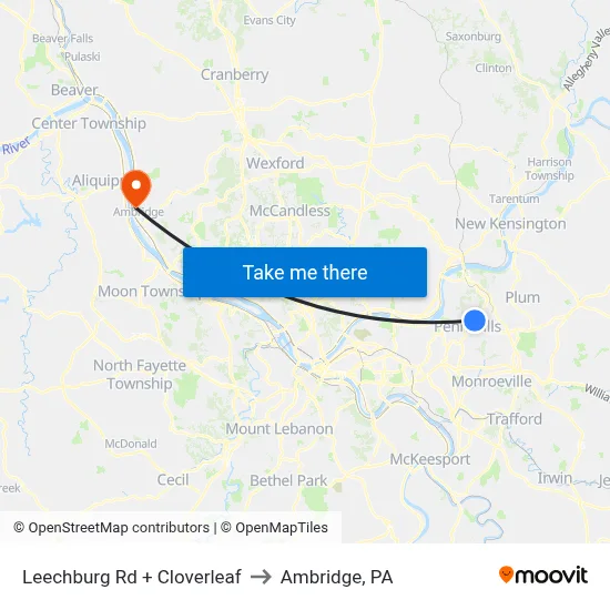 Leechburg Rd + Cloverleaf to Ambridge, PA map