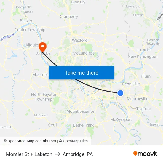 Montier St + Laketon to Ambridge, PA map