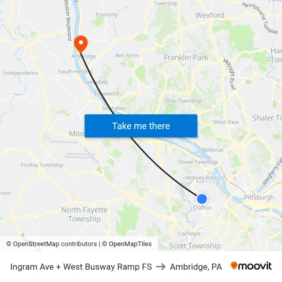 Ingram Ave + West Busway Ramp FS to Ambridge, PA map