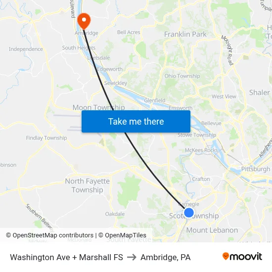 Washington Ave + Marshall FS to Ambridge, PA map