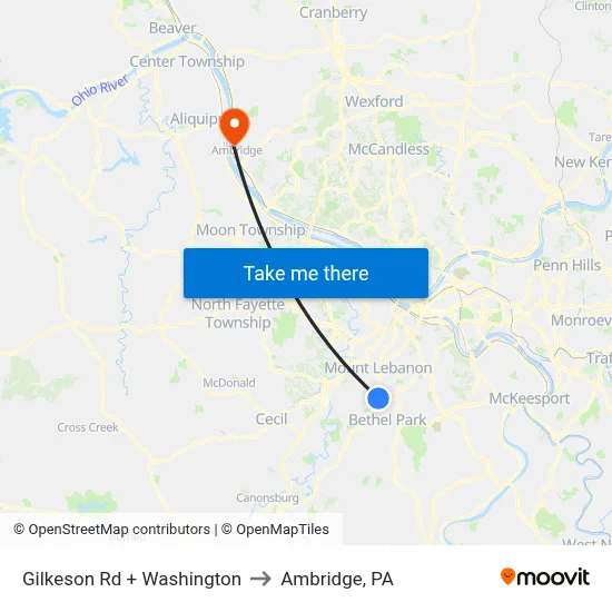 Gilkeson Rd + Washington to Ambridge, PA map