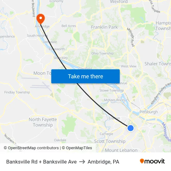 Banksville Rd + Banksville Ave to Ambridge, PA map