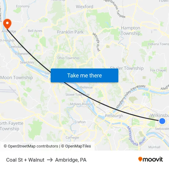 Coal St + Walnut to Ambridge, PA map