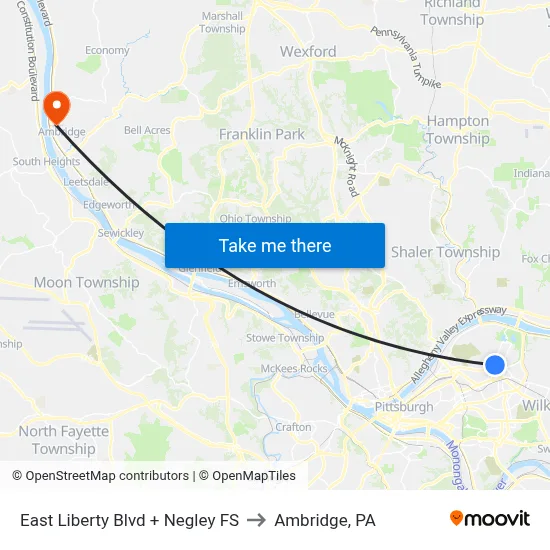 East Liberty Blvd + Negley FS to Ambridge, PA map