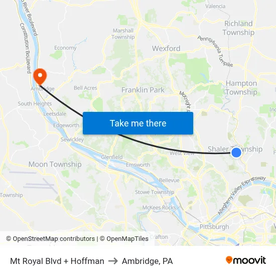 Mt Royal Blvd + Hoffman to Ambridge, PA map