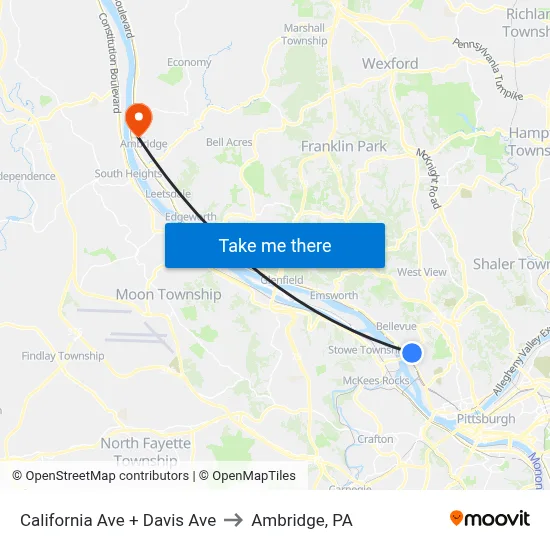 California Ave + Davis Ave to Ambridge, PA map