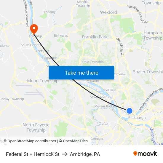 Federal St + Hemlock St to Ambridge, PA map