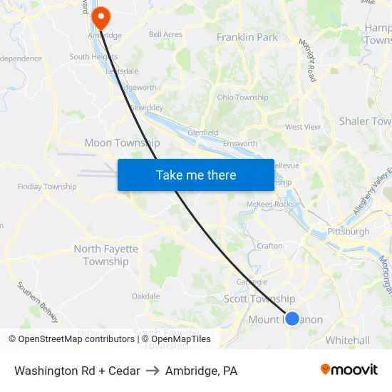 Washington Rd + Cedar to Ambridge, PA map