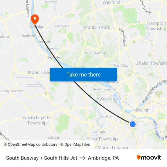 South Busway + South Hills Jct to Ambridge, PA map