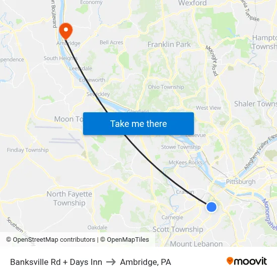 Banksville Rd + Days Inn to Ambridge, PA map