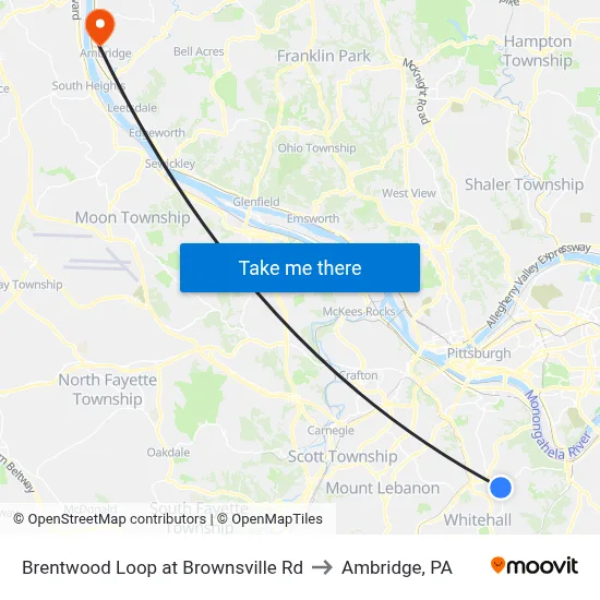 Brentwood Loop at Brownsville Rd to Ambridge, PA map