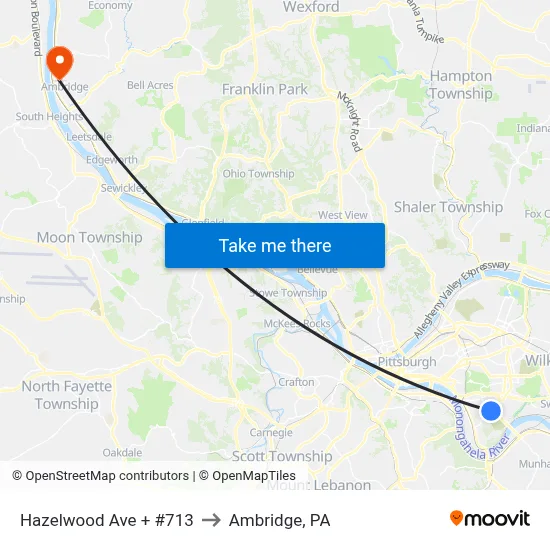 Hazelwood Ave + #713 to Ambridge, PA map