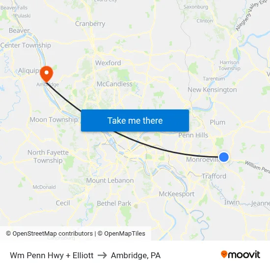 Wm Penn Hwy + Elliott to Ambridge, PA map