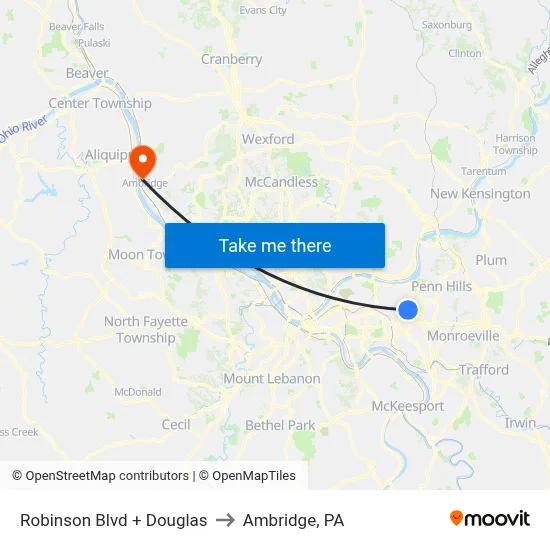 Robinson Blvd + Douglas to Ambridge, PA map
