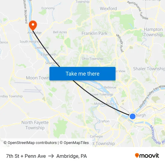 7th St + Penn Ave to Ambridge, PA map