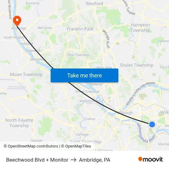 Beechwood Blvd + Monitor to Ambridge, PA map