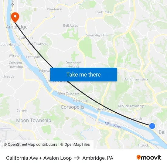 California Ave + Avalon Loop to Ambridge, PA map