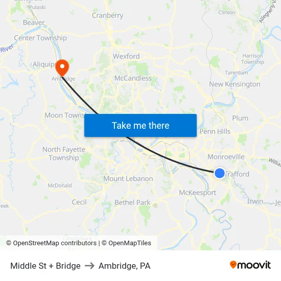 Middle St + Bridge to Ambridge, PA map