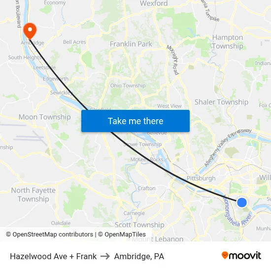 Hazelwood Ave + Frank to Ambridge, PA map