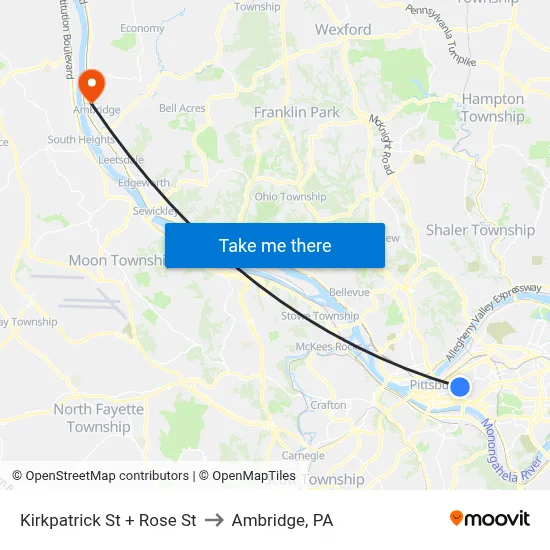 Kirkpatrick St + Rose St to Ambridge, PA map