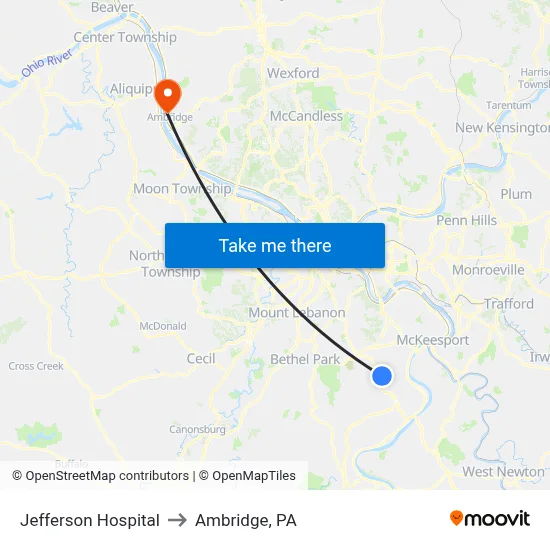 Jefferson Hospital to Ambridge, PA map