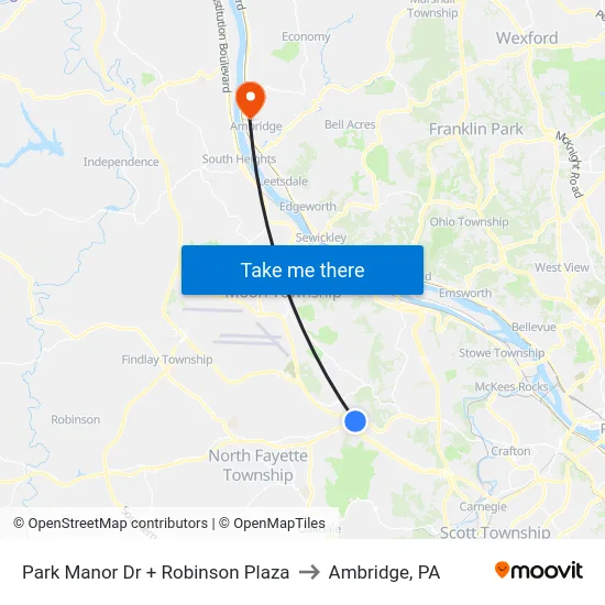 Park Manor Dr + Robinson Plaza to Ambridge, PA map