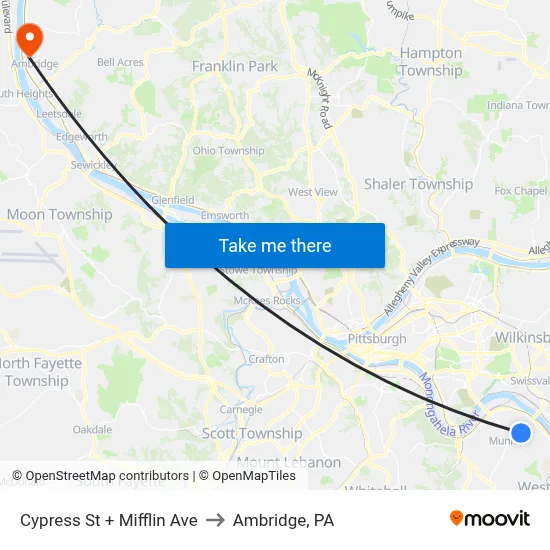 Cypress St + Mifflin Ave to Ambridge, PA map