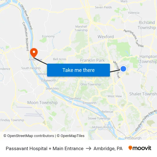 Passavant Hospital + Main Entrance to Ambridge, PA map