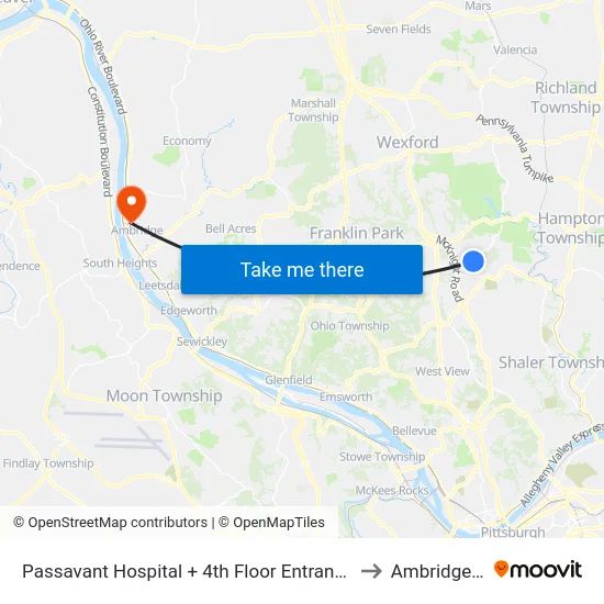 Passavant Hospital + 4th Floor Entrance Bldg T to Ambridge, PA map