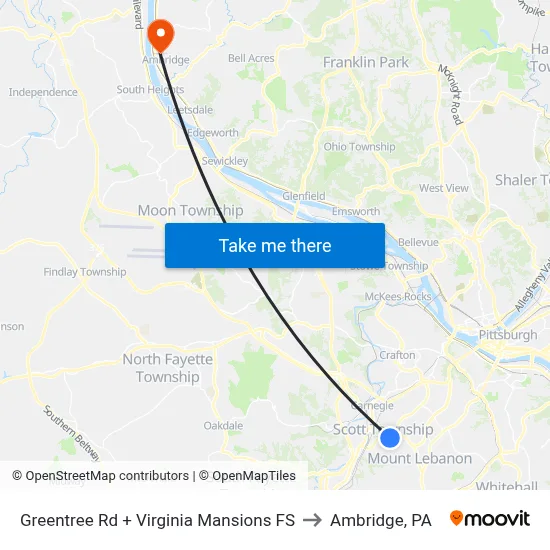 Greentree Rd + Virginia Mansions FS to Ambridge, PA map