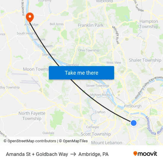 Amanda St + Goldbach Way to Ambridge, PA map