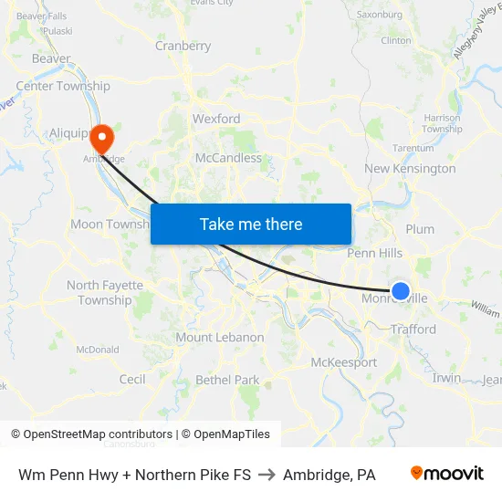 Wm Penn Hwy + Northern Pike FS to Ambridge, PA map