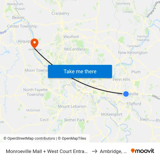 Monroeville Mall + West Court Entrance to Ambridge, PA map