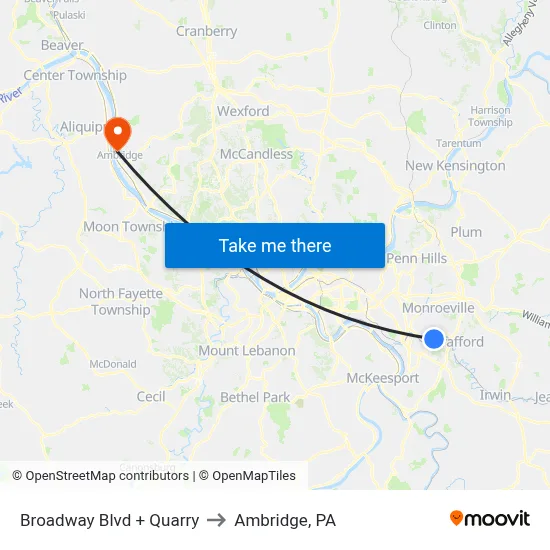 Broadway Blvd + Quarry to Ambridge, PA map