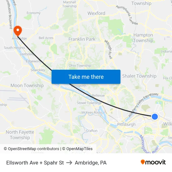 Ellsworth Ave + Spahr St to Ambridge, PA map