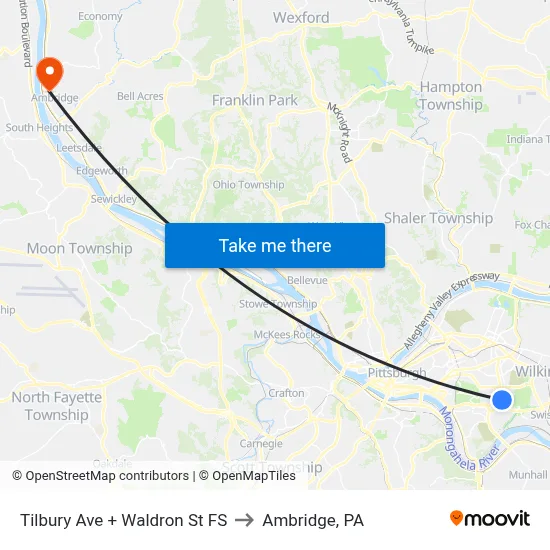 Tilbury Ave + Waldron St FS to Ambridge, PA map