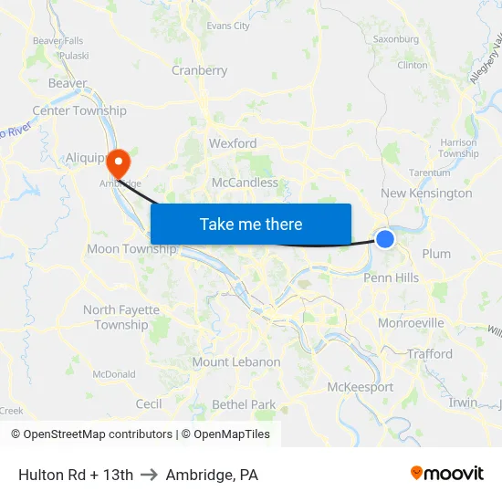 Hulton Rd + 13th to Ambridge, PA map