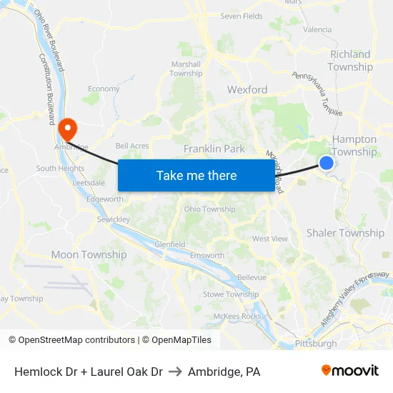 Hemlock Dr + Laurel Oak Dr to Ambridge, PA map
