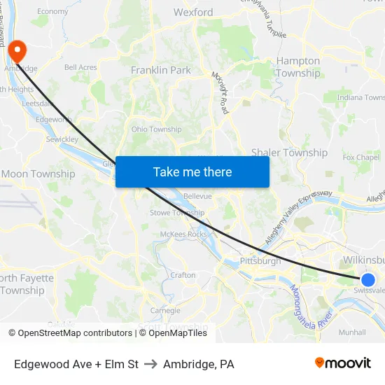 Edgewood Ave + Elm St to Ambridge, PA map