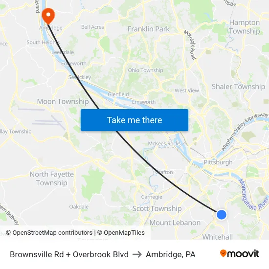 Brownsville Rd + Overbrook Blvd to Ambridge, PA map