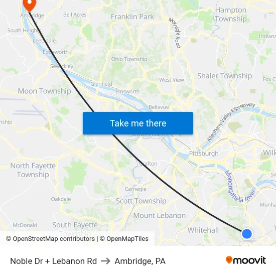 Noble Dr + Lebanon Rd to Ambridge, PA map