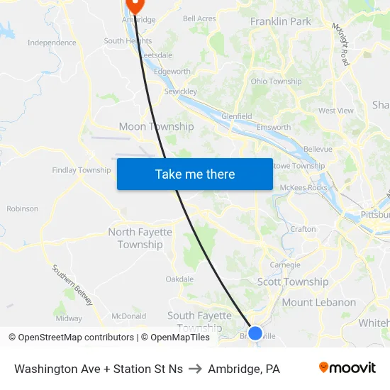 Washington Ave + Station St Ns to Ambridge, PA map