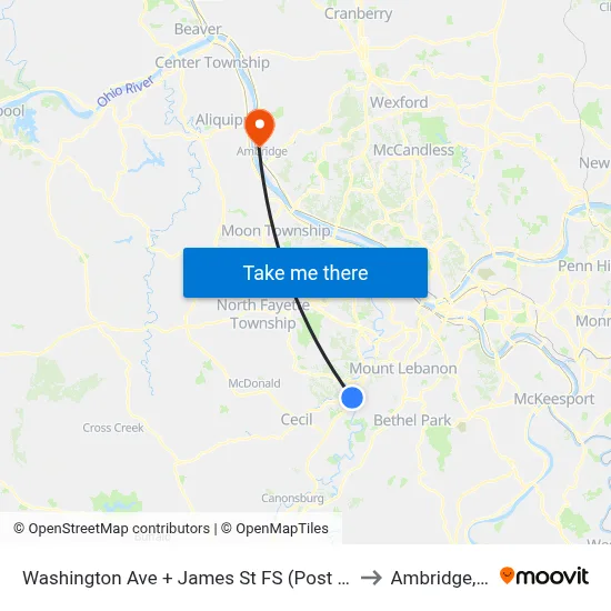 Washington Ave + James St FS (Post Office) to Ambridge, PA map
