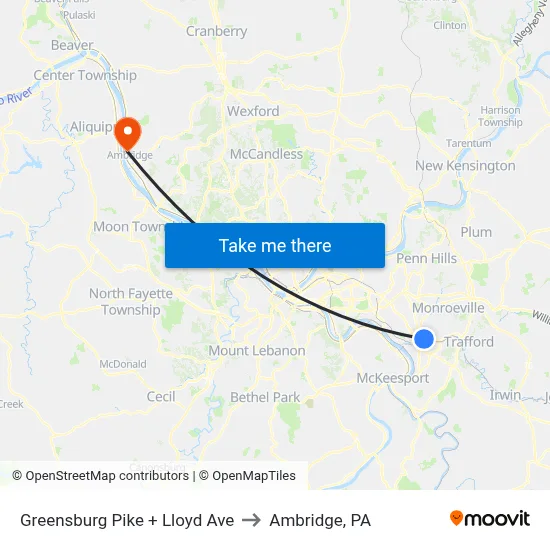 Greensburg Pike + Lloyd Ave to Ambridge, PA map