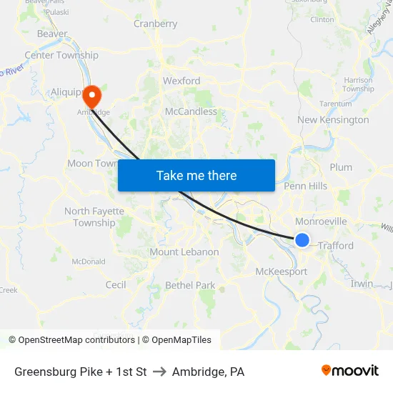 Greensburg Pike + 1st St to Ambridge, PA map