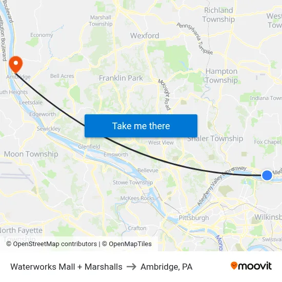 Waterworks Mall + Marshalls to Ambridge, PA map