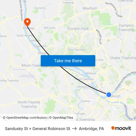 Sandusky St + General Robinson St to Ambridge, PA map