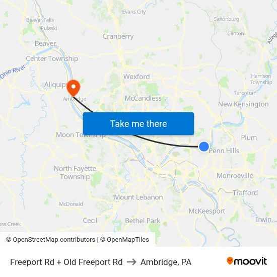Freeport Rd + Old Freeport Rd to Ambridge, PA map